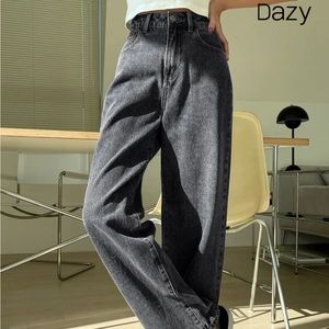 cute wide straight leg dark gray black jeans